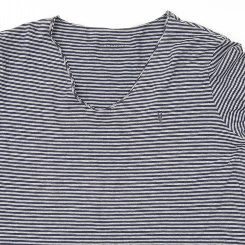 AllSaints Mens Blue Striped   T-Shirt Size M