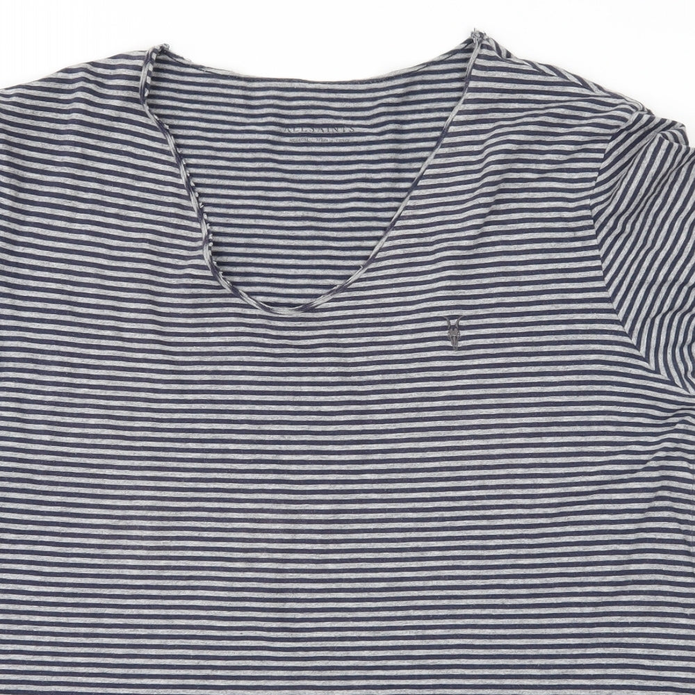 AllSaints Mens Blue Striped   T-Shirt Size M