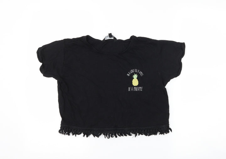 New Look Girls Black Cropped T-Shirt Size 12-13 Years - slogan