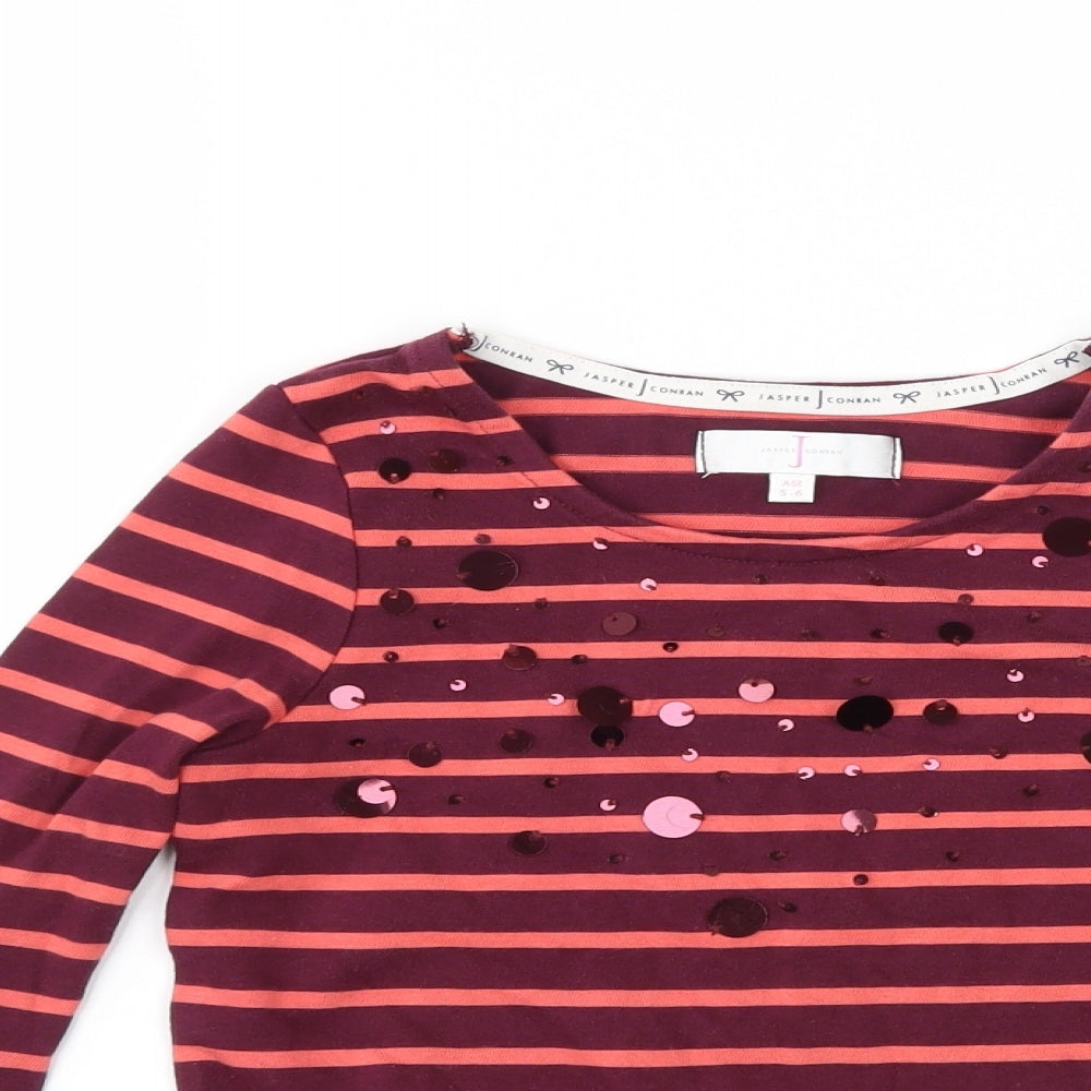 Jasper Conran Girls Purple Striped  Basic T-Shirt Size 4-5 Years