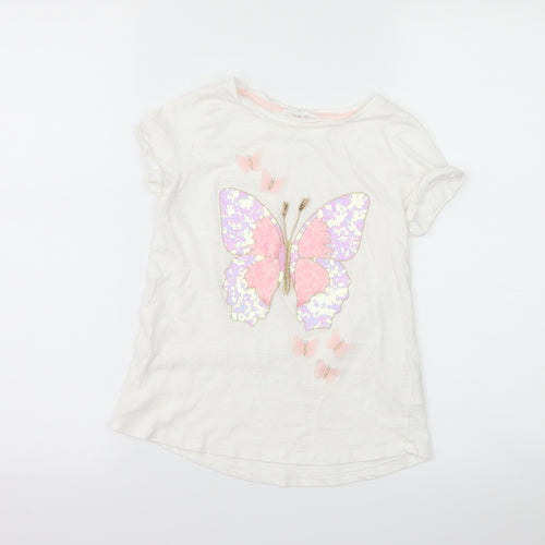 H&M Girls White   Basic T-Shirt Size 9-10 Years  - Butterflies