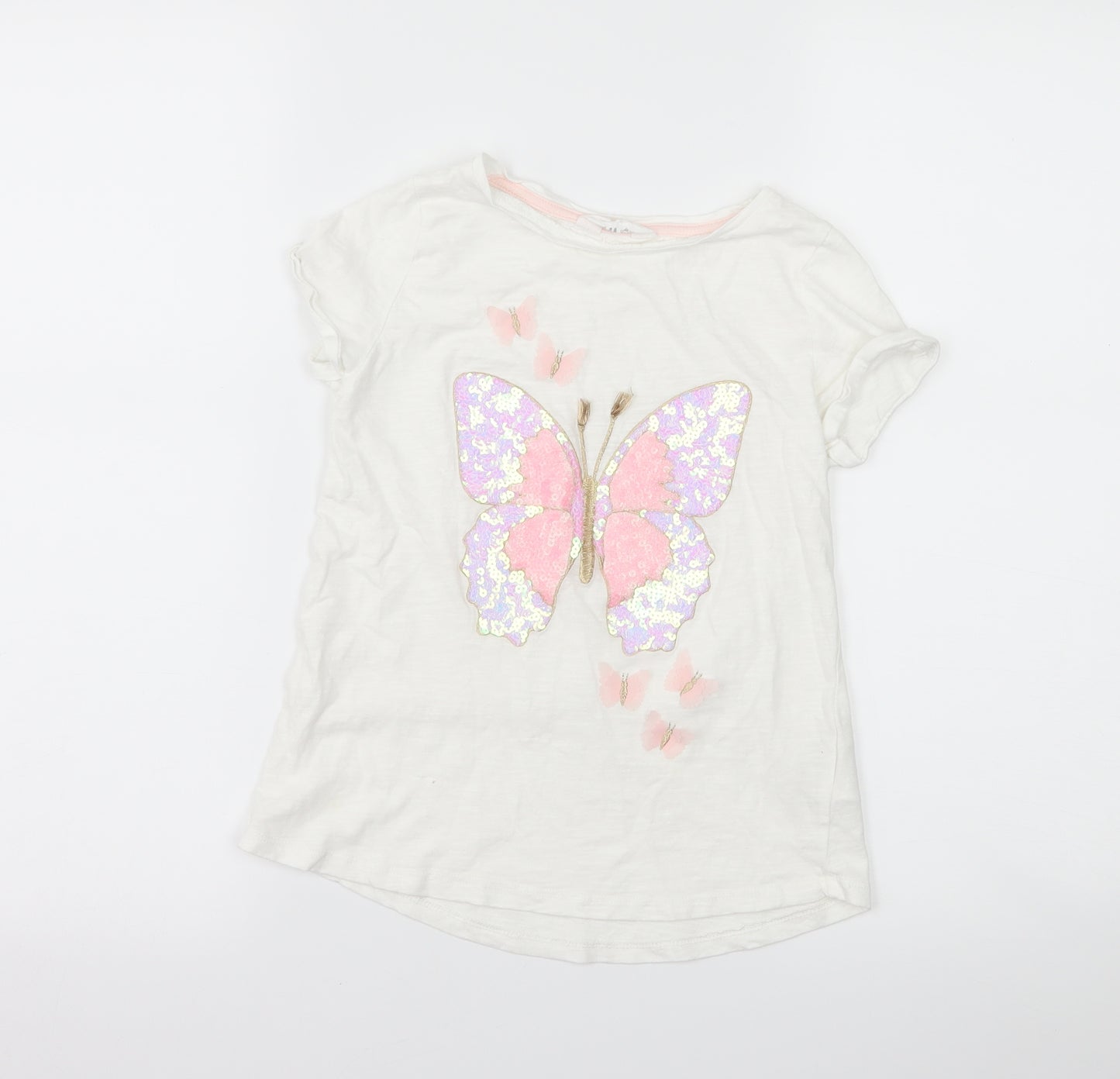 H&M Girls White   Basic T-Shirt Size 9-10 Years  - Butterflies