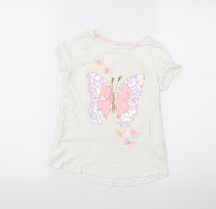 H&M Girls White   Basic T-Shirt Size 9-10 Years  - Butterflies