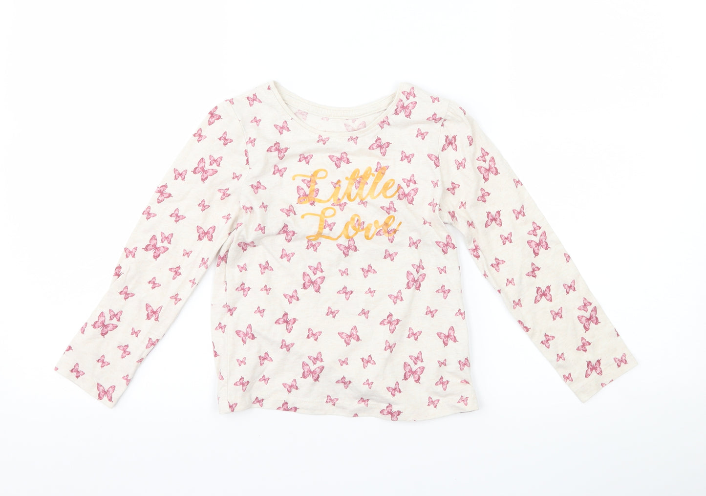 Primark Girls Beige   Basic T-Shirt Size 5-6 Years  - Butterflies