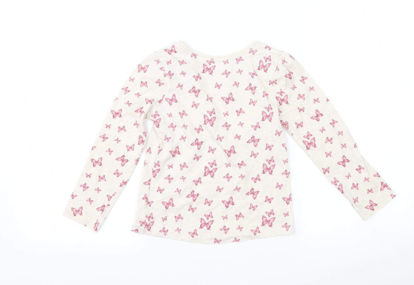 Primark Girls Beige   Basic T-Shirt Size 5-6 Years  - Butterflies