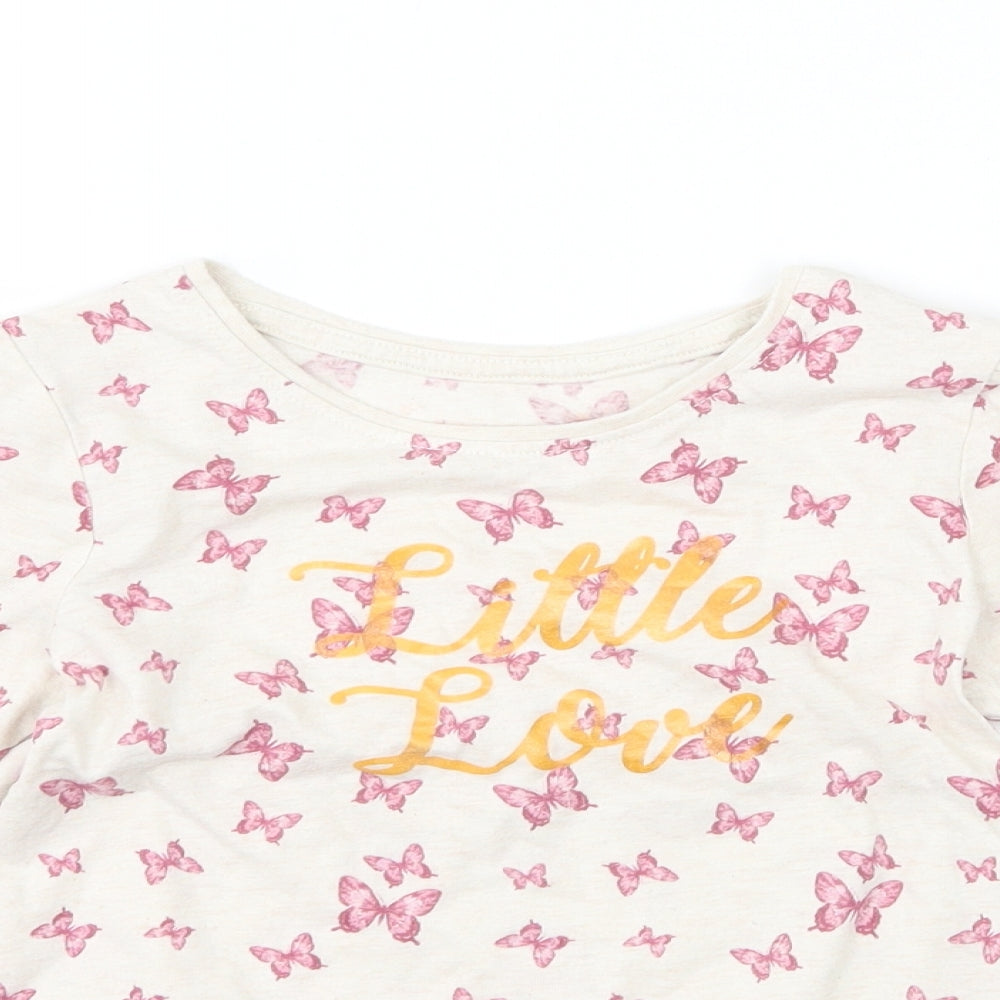 Primark Girls Beige   Basic T-Shirt Size 5-6 Years  - Butterflies