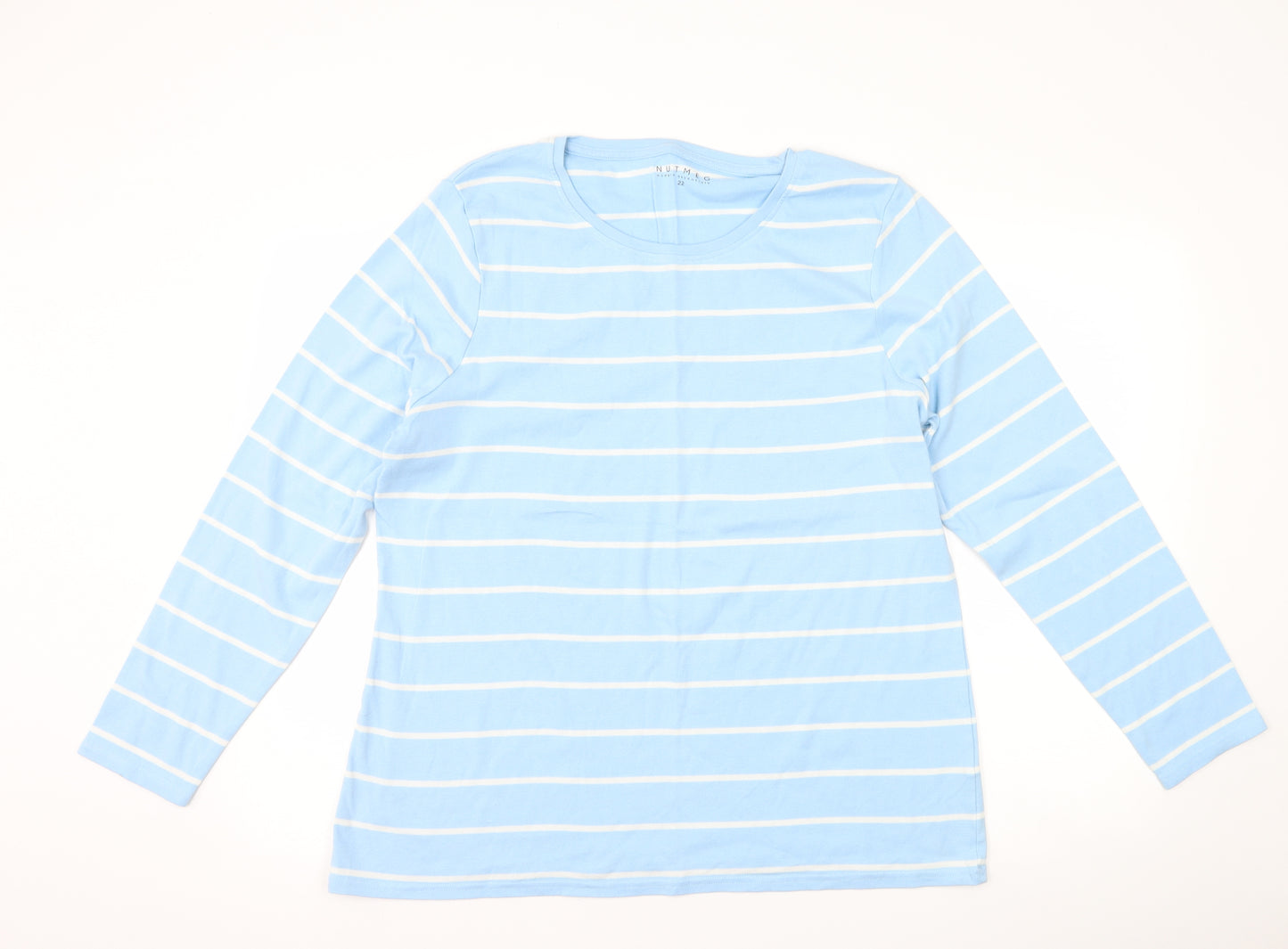 Nutmeg Womens Blue Striped  Basic T-Shirt Size 22