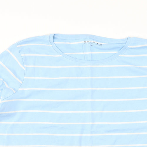 Nutmeg Womens Blue Striped  Basic T-Shirt Size 22