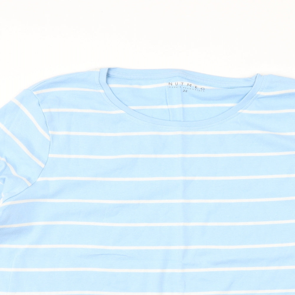 Nutmeg Womens Blue Striped  Basic T-Shirt Size 22