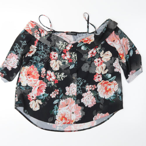 Select Womens Black Floral  Basic Blouse Size 14