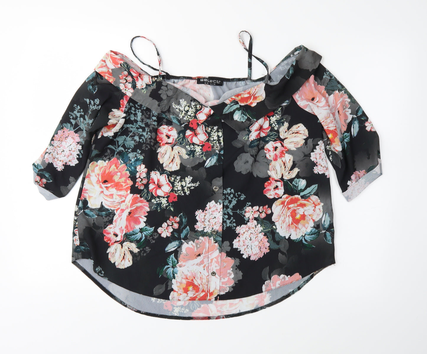 Select Womens Black Floral  Basic Blouse Size 14