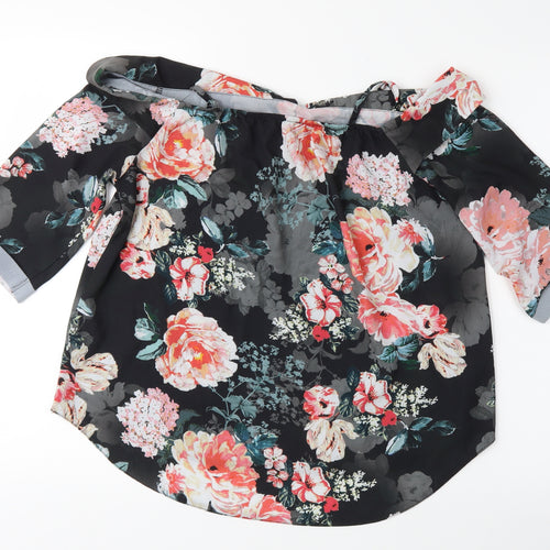 Select Womens Black Floral  Basic Blouse Size 14