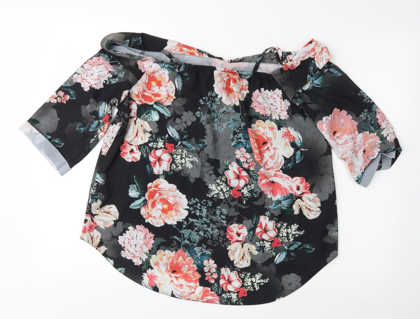 Select Womens Black Floral  Basic Blouse Size 14
