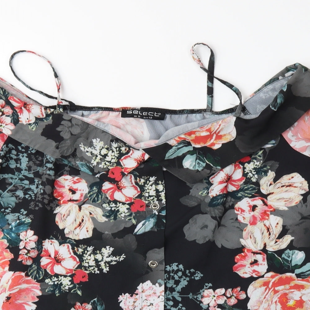 Select Womens Black Floral  Basic Blouse Size 14