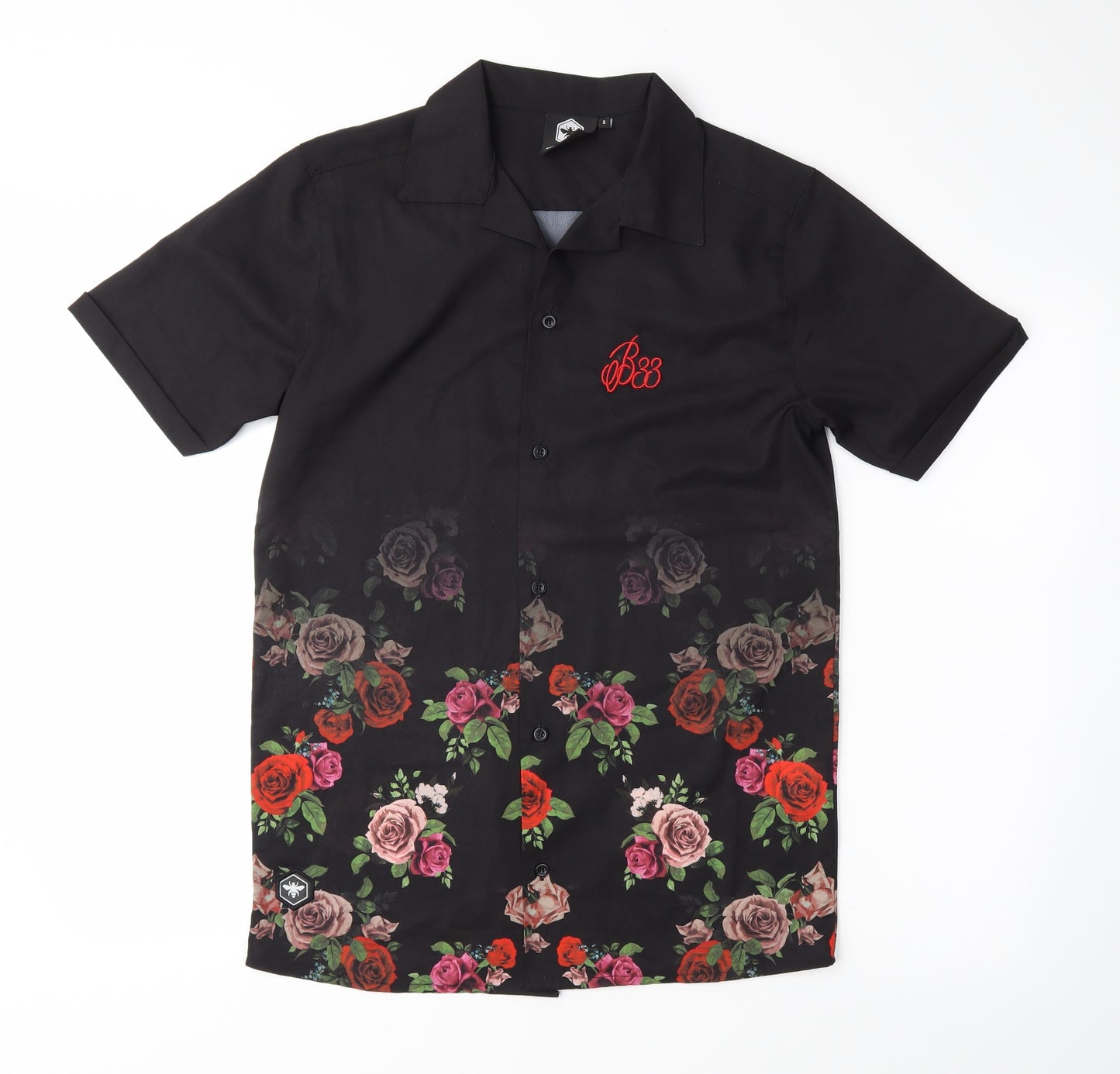 Be Inspired Mens Black Floral   Button-Up Size S