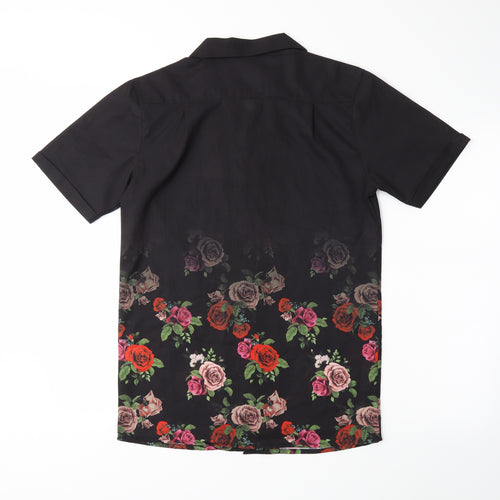 Be Inspired Mens Black Floral   Button-Up Size S