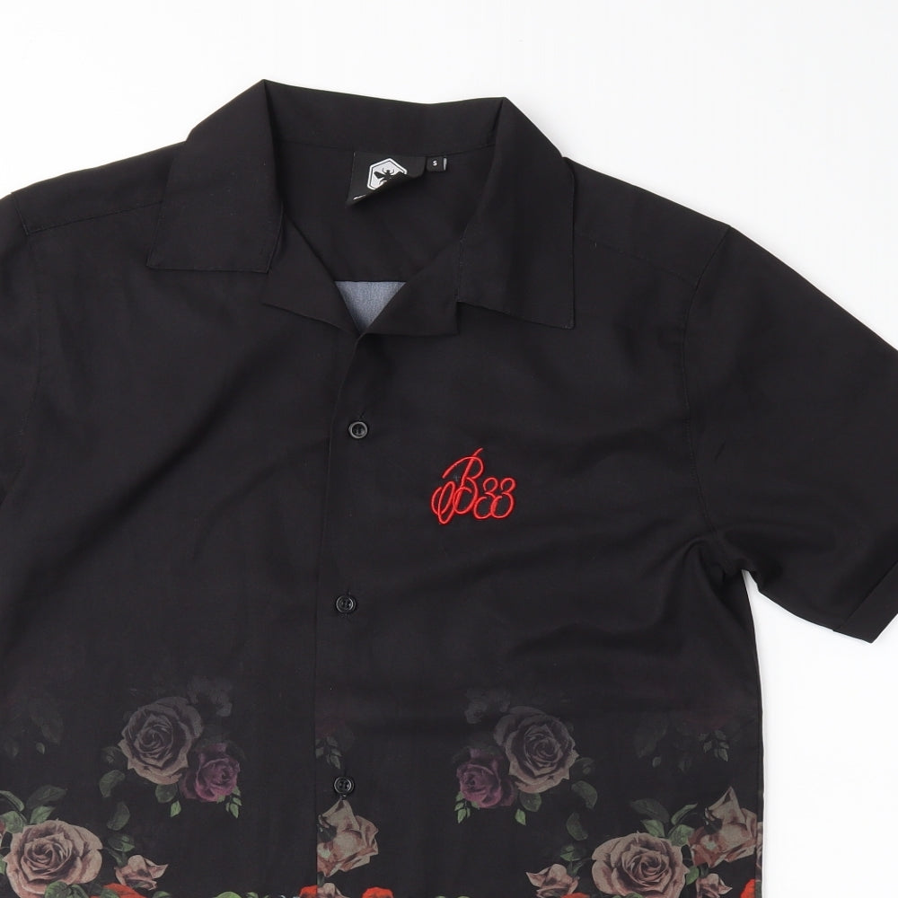 Be Inspired Mens Black Floral   Button-Up Size S