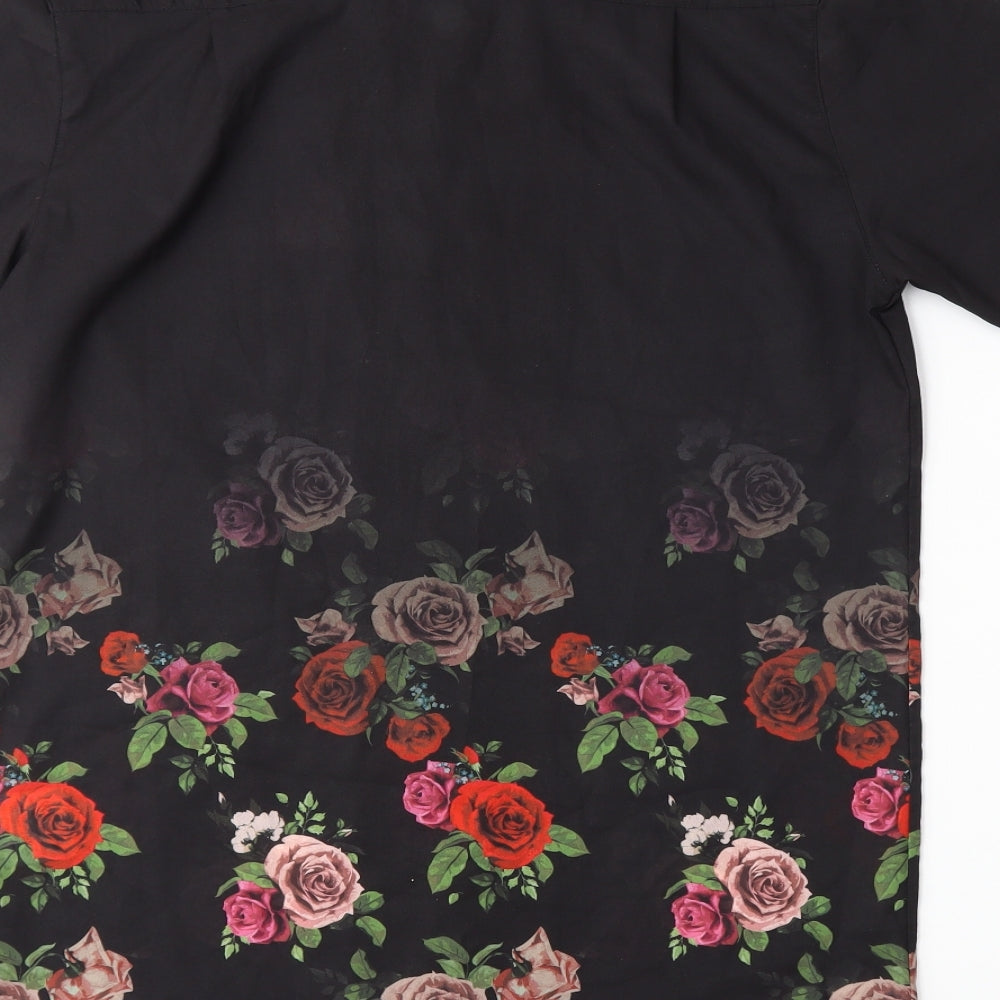Be Inspired Mens Black Floral   Button-Up Size S