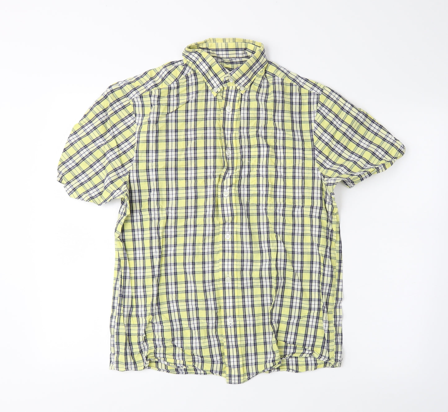 Blue Harbour Mens Yellow Plaid   Button-Up Size S
