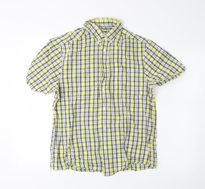 Blue Harbour Mens Yellow Plaid   Button-Up Size S