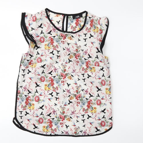 wallia Womens White Floral  Basic Blouse Size 10