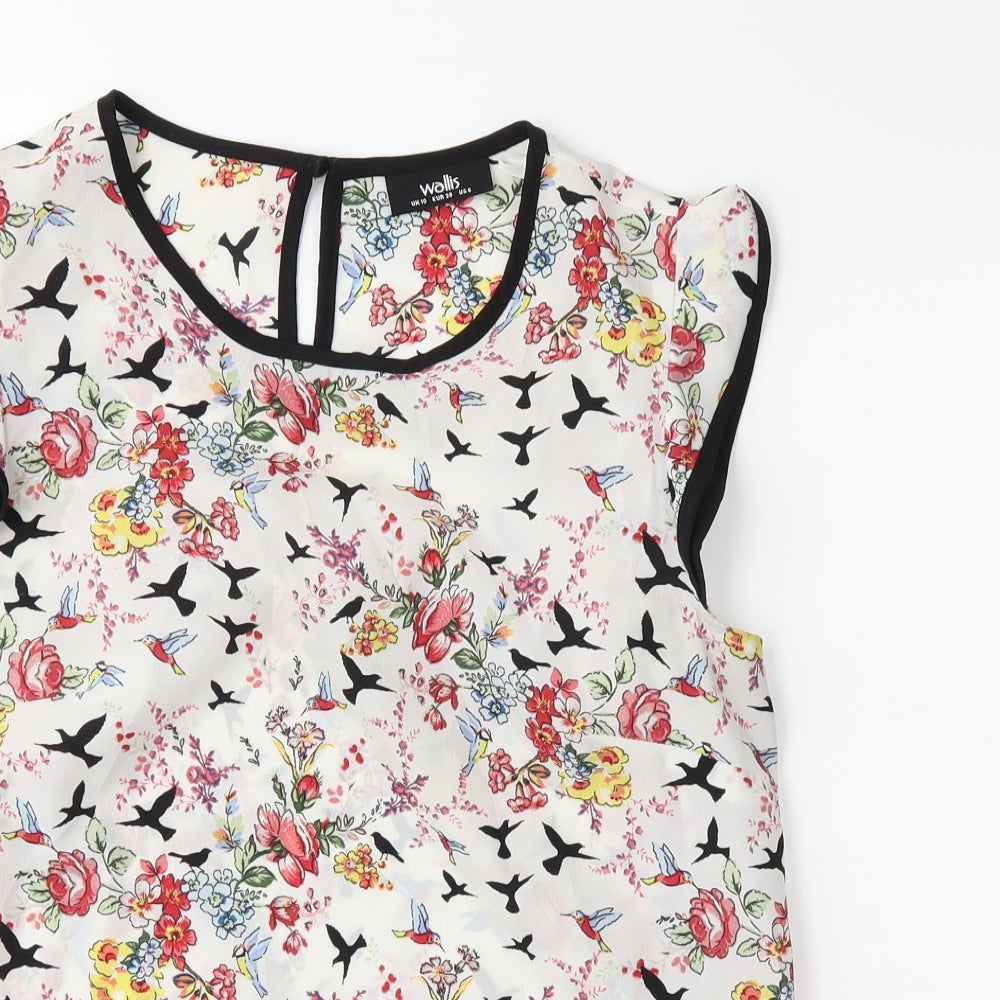 wallia Womens White Floral  Basic Blouse Size 10