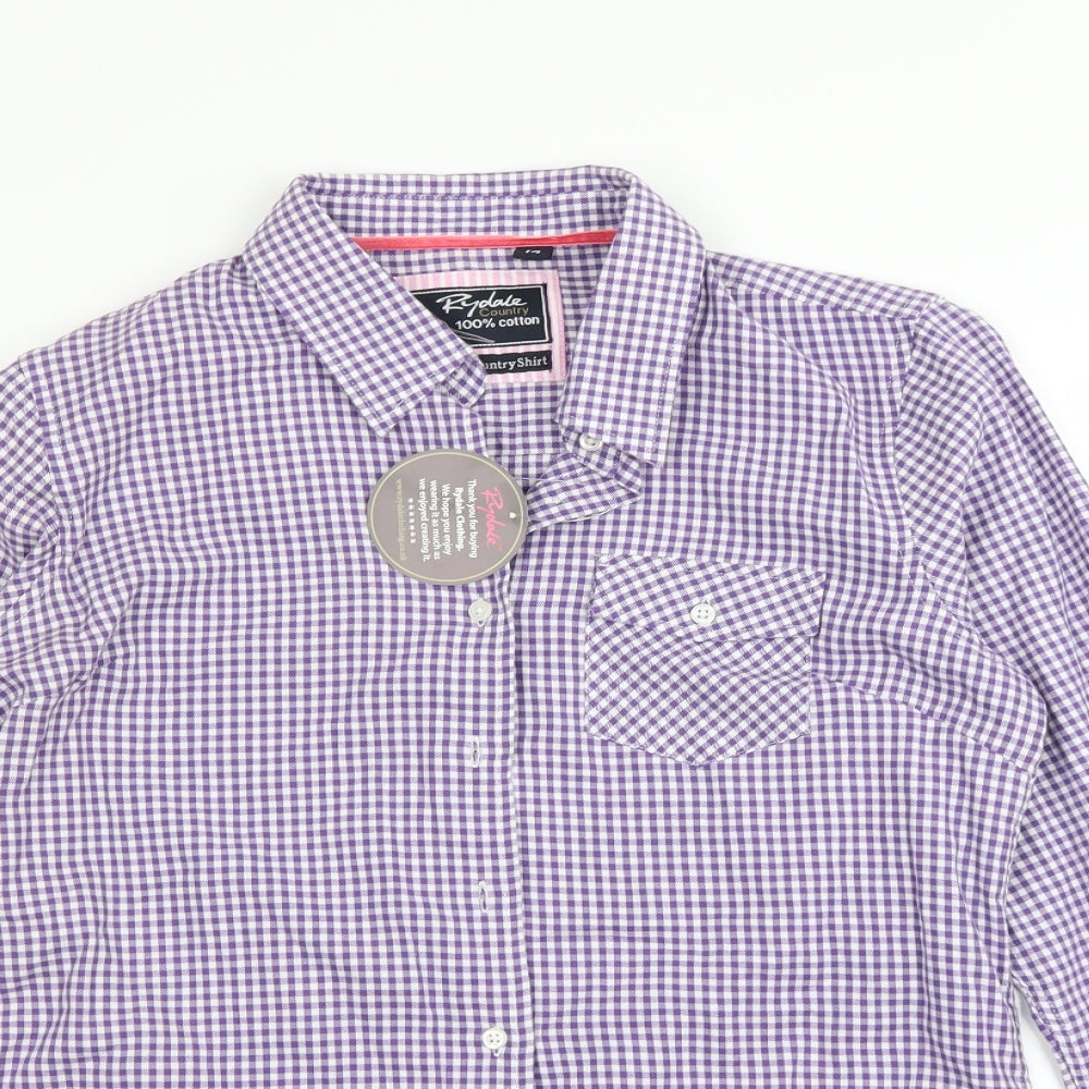 Rydale Womens Purple Check  Basic Button-Up Size 14