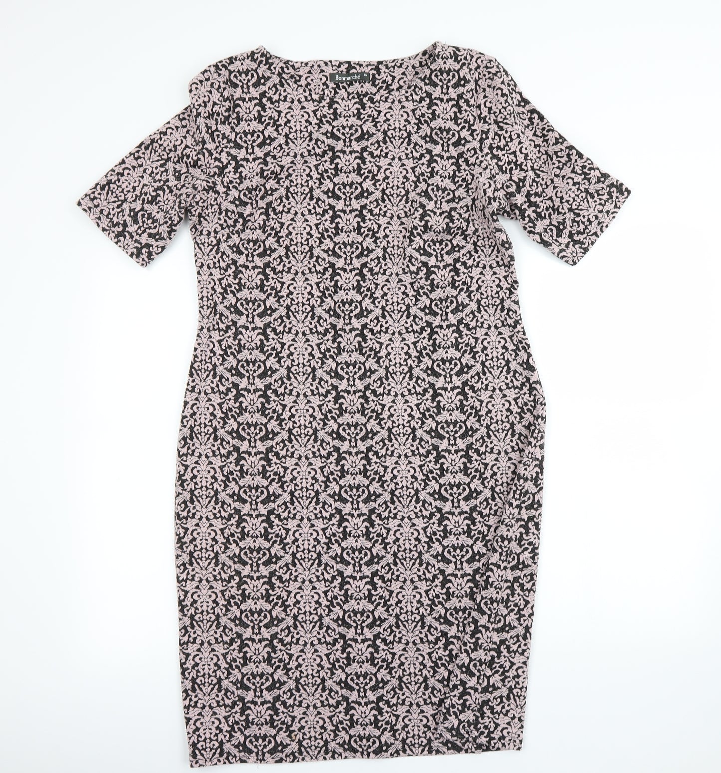 bonmarche Womens Black Geometric  Pencil Dress  Size 14