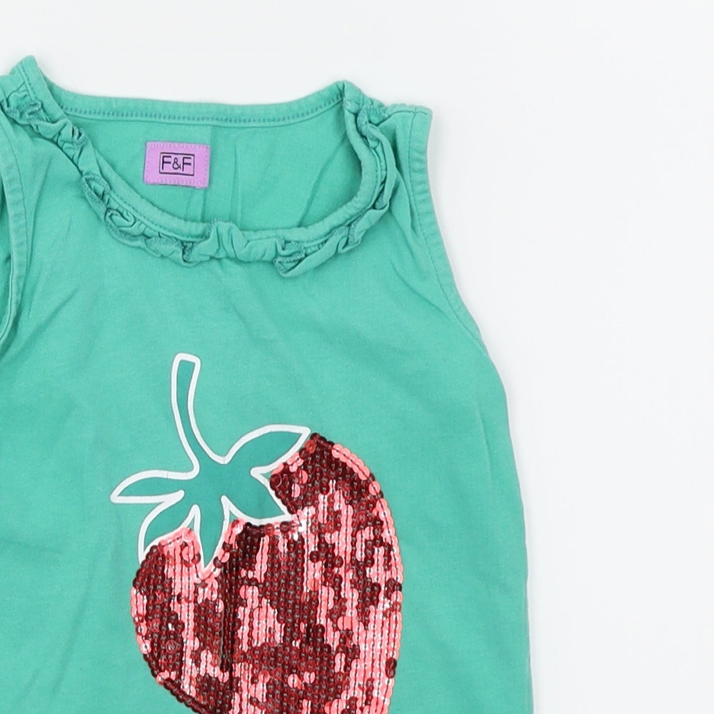 F&F Girls Green   Basic Tank Size 4-5 Years  - Strawberry