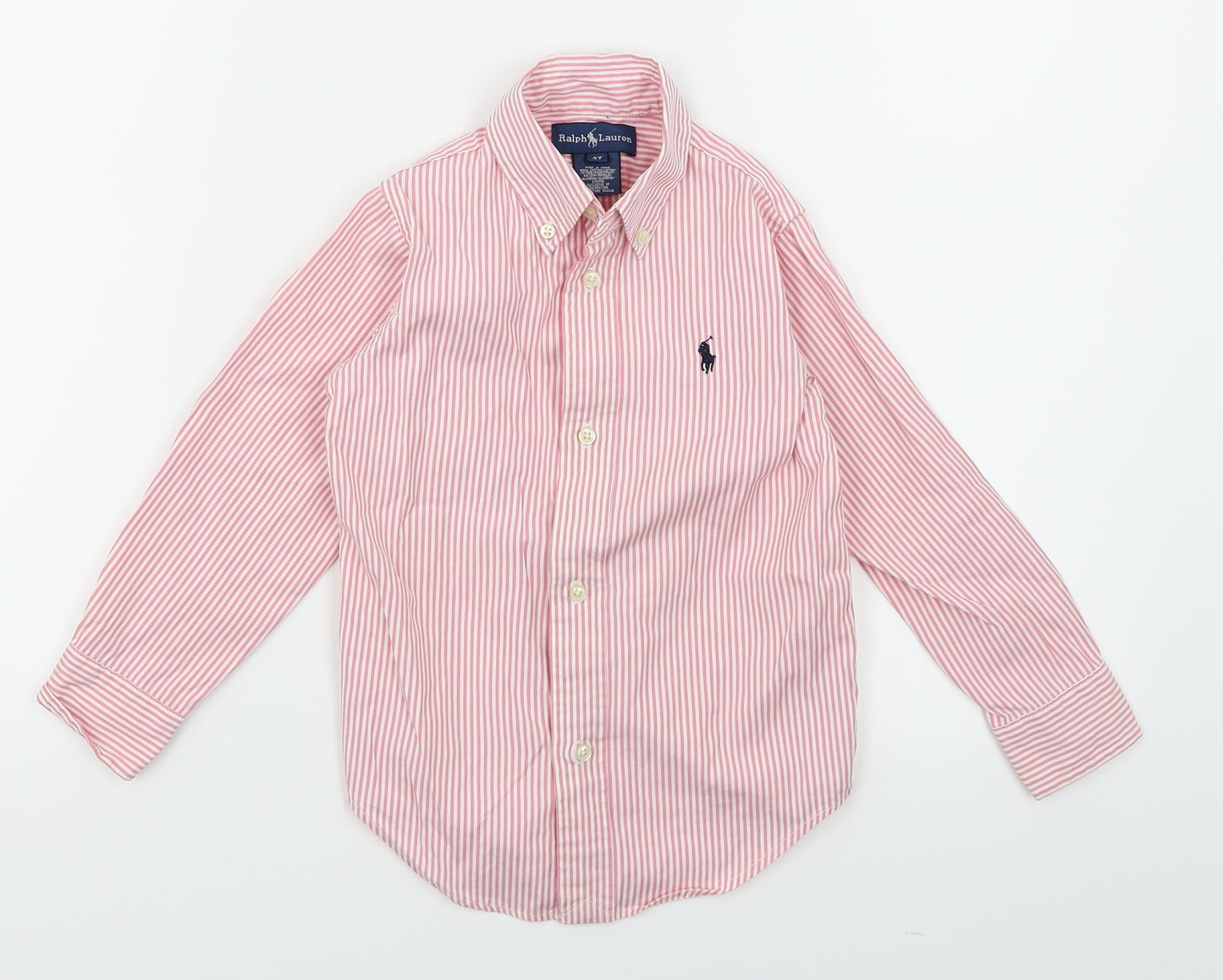 Ralph Lauren Boys Pink Striped  Basic Button-Up Size 3 Years