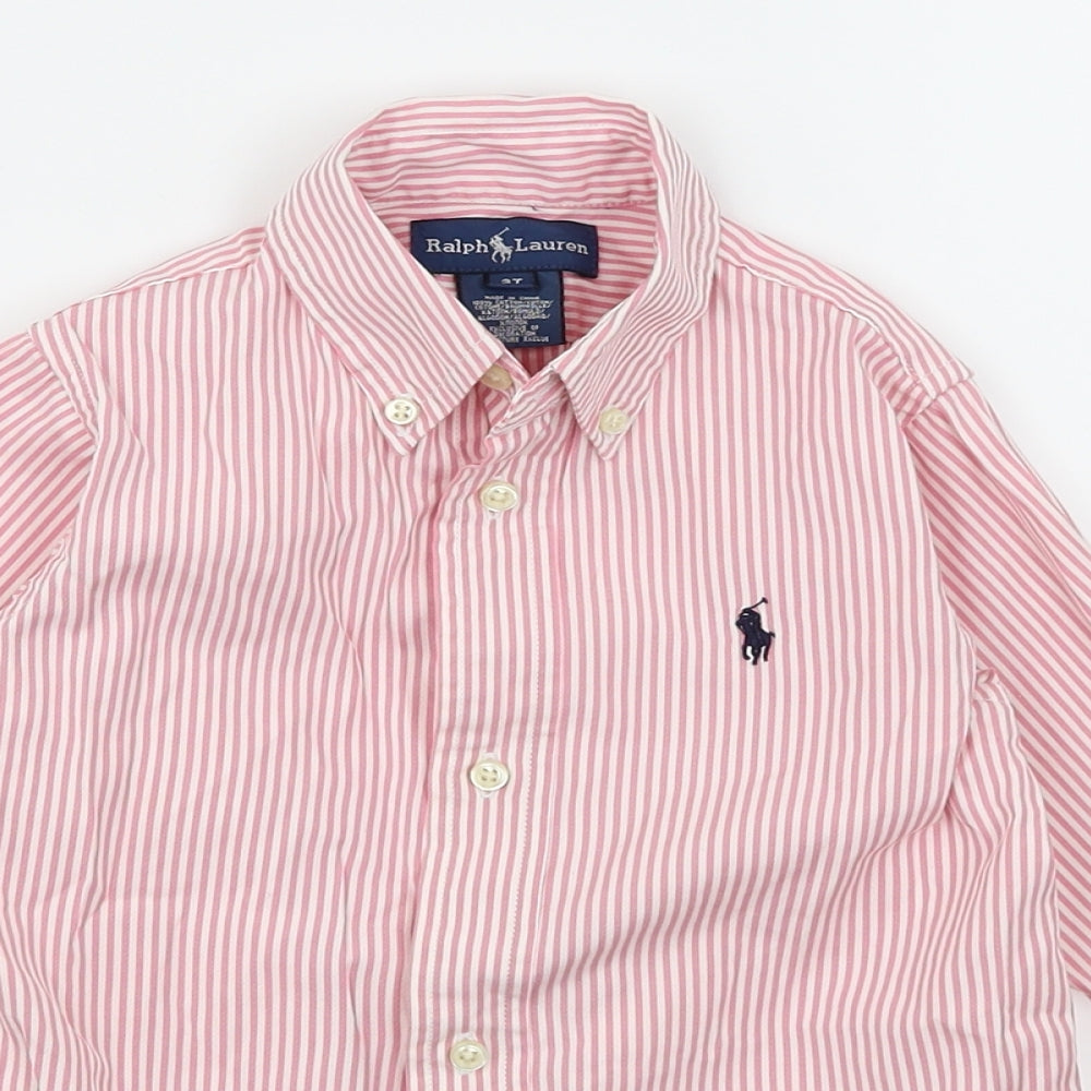 Ralph Lauren Boys Pink Striped  Basic Button-Up Size 3 Years