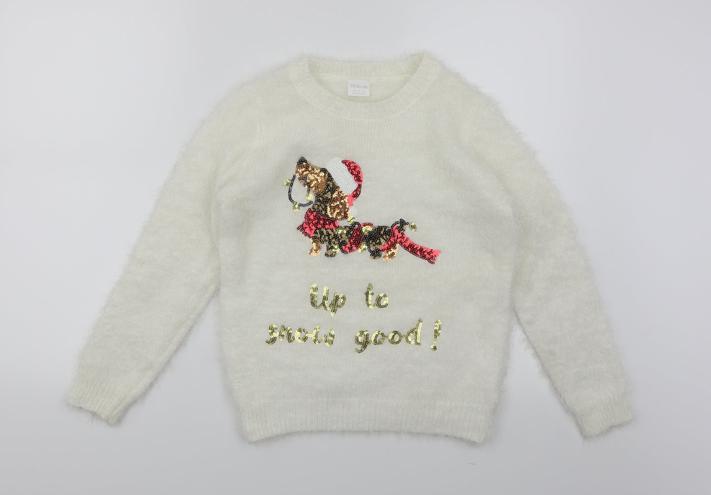 F&F Girls White   Pullover Jumper Size 9-10 Years  - Christmas