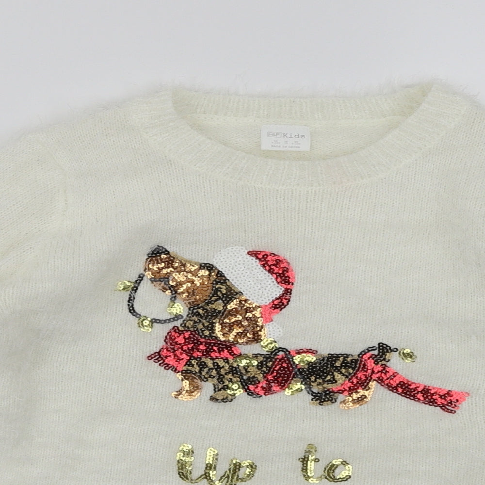 F&F Girls White   Pullover Jumper Size 9-10 Years  - Christmas