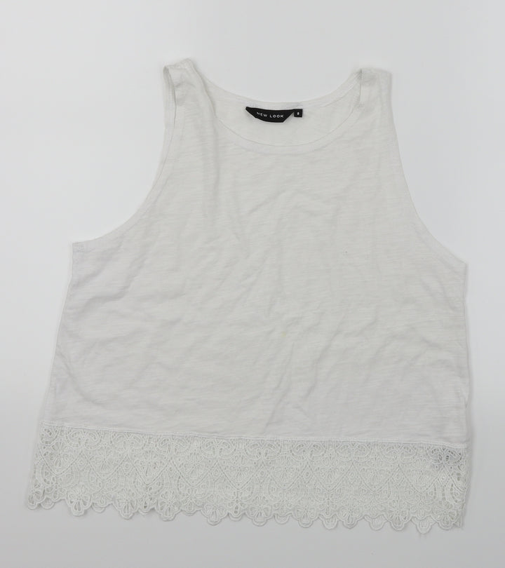 New Look Womens White   Cropped Tank Size 8  - Lace trim