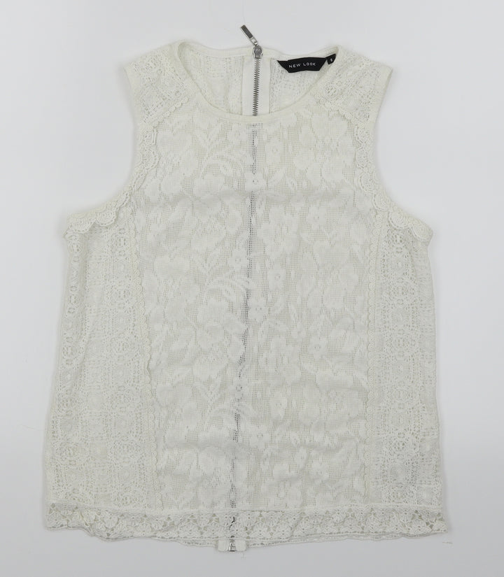 New Look Womens White Floral Basic Blouse Size 8