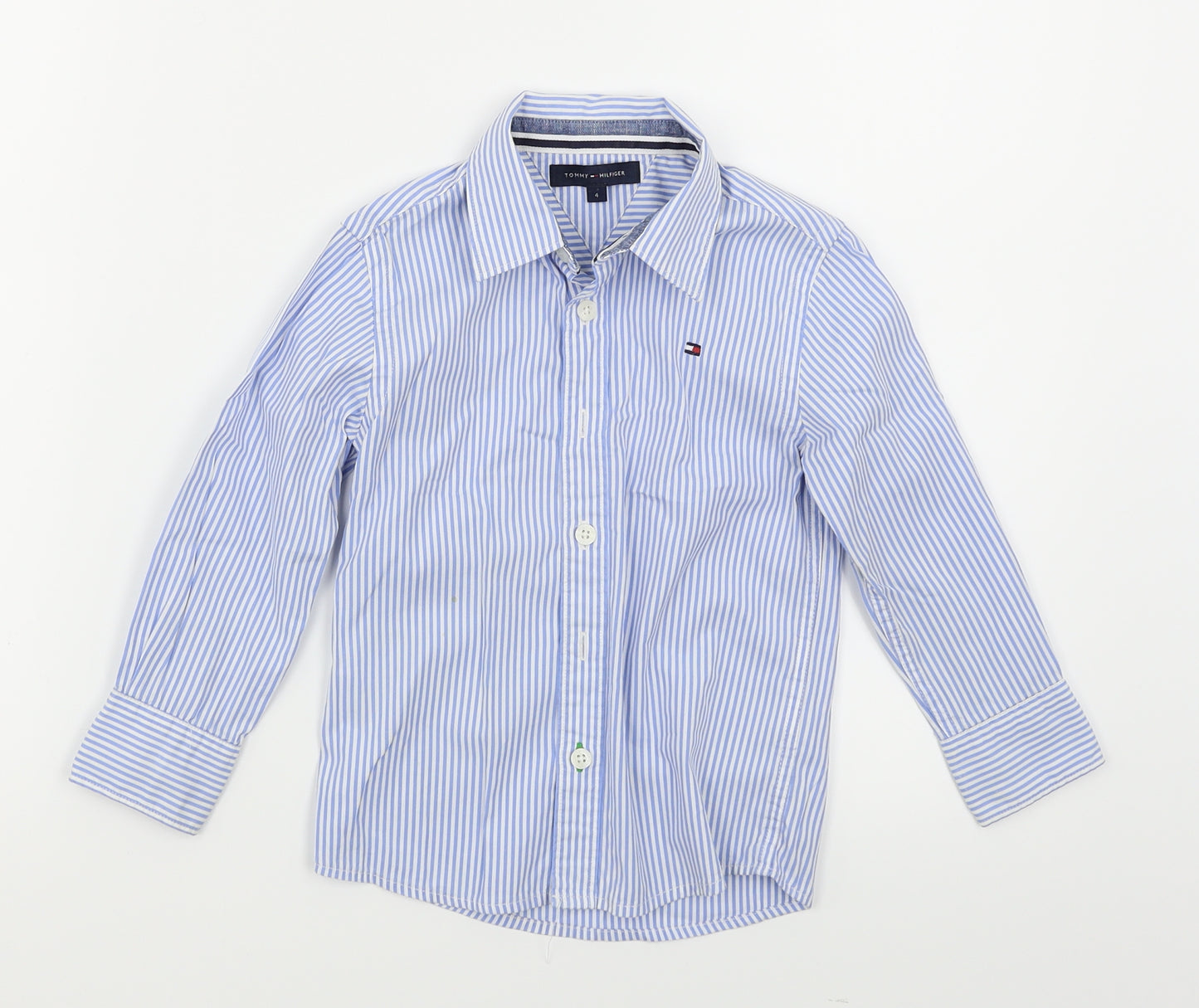 Tommy Hilfiger Boys Blue Striped  Basic Button-Up Size 4 Years