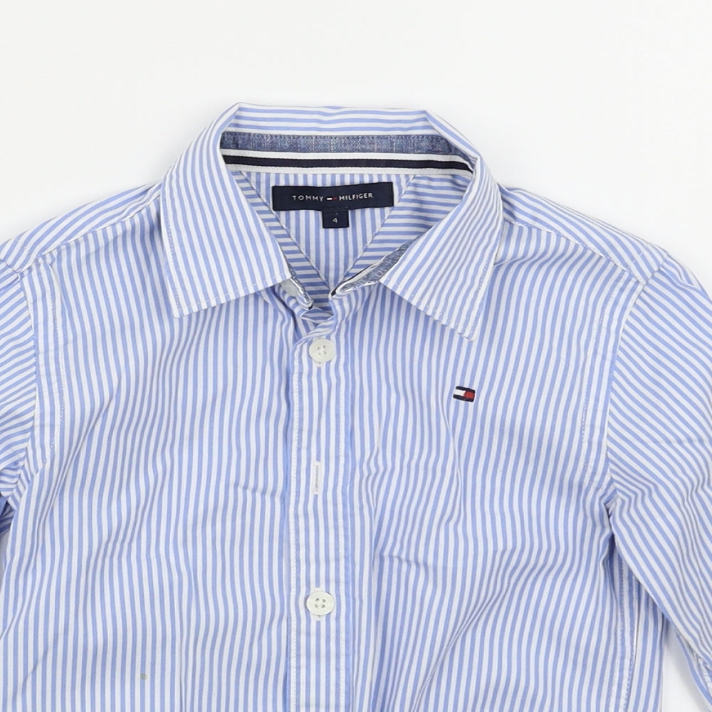 Tommy Hilfiger Boys Blue Striped  Basic Button-Up Size 4 Years