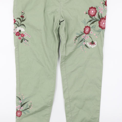 F&F Womens Green Floral Denim Skinny Jeans Size 12 L28 in