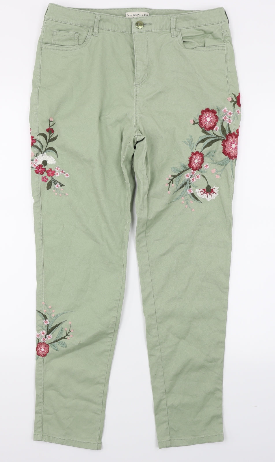F&F Womens Green Floral Denim Skinny Jeans Size 12 L28 in