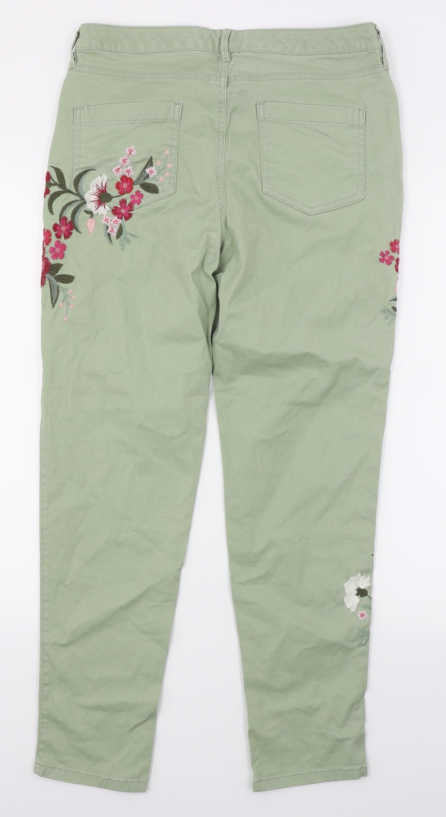 F&F Womens Green Floral Denim Skinny Jeans Size 12 L28 in