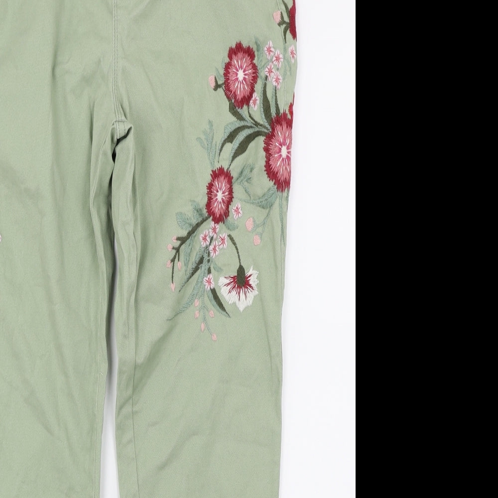 F&F Womens Green Floral Denim Skinny Jeans Size 12 L28 in