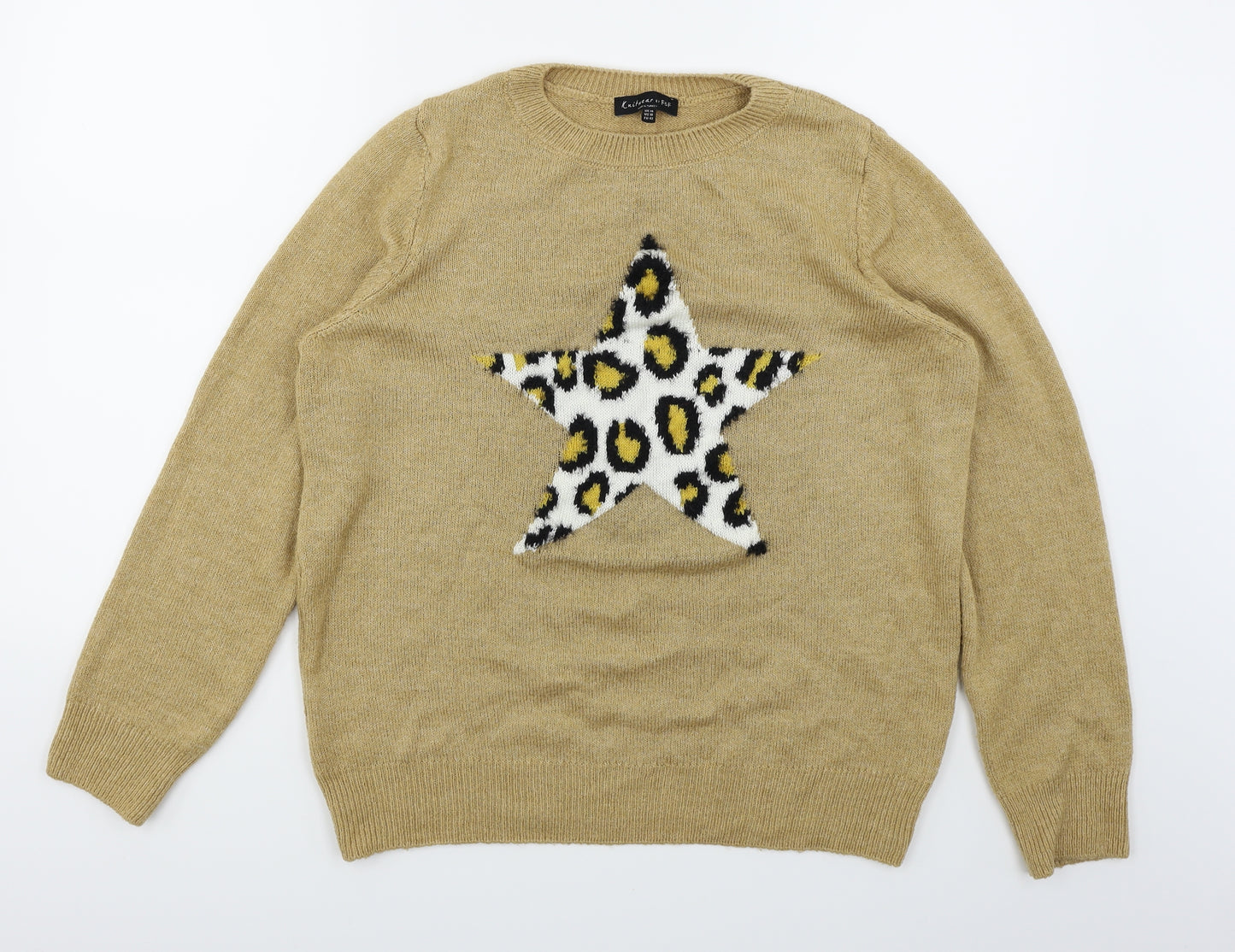 F&F Womens Brown  Knit Pullover Jumper Size 14  - Star