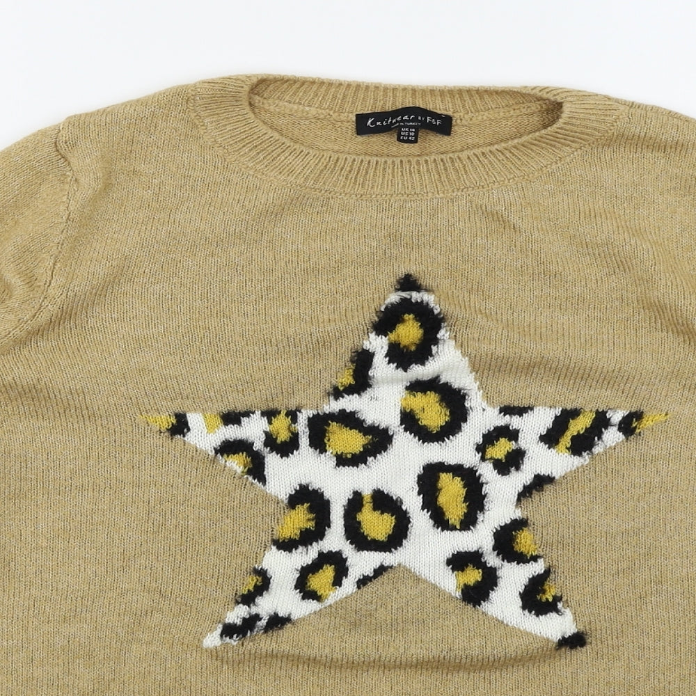 F&F Womens Brown  Knit Pullover Jumper Size 14  - Star