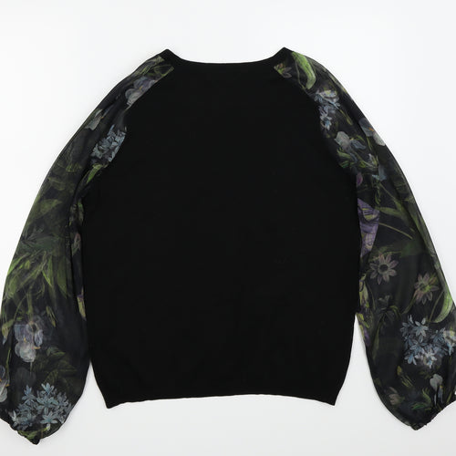 NEXT Womens Black Floral  Basic T-Shirt Size 16