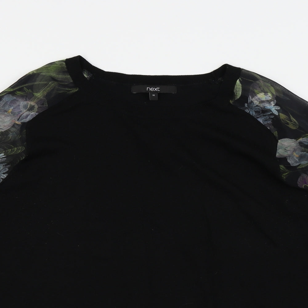 NEXT Womens Black Floral  Basic T-Shirt Size 16