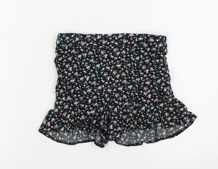 New Look Girls Black Floral Hot Pants Shorts Size 9 Years
