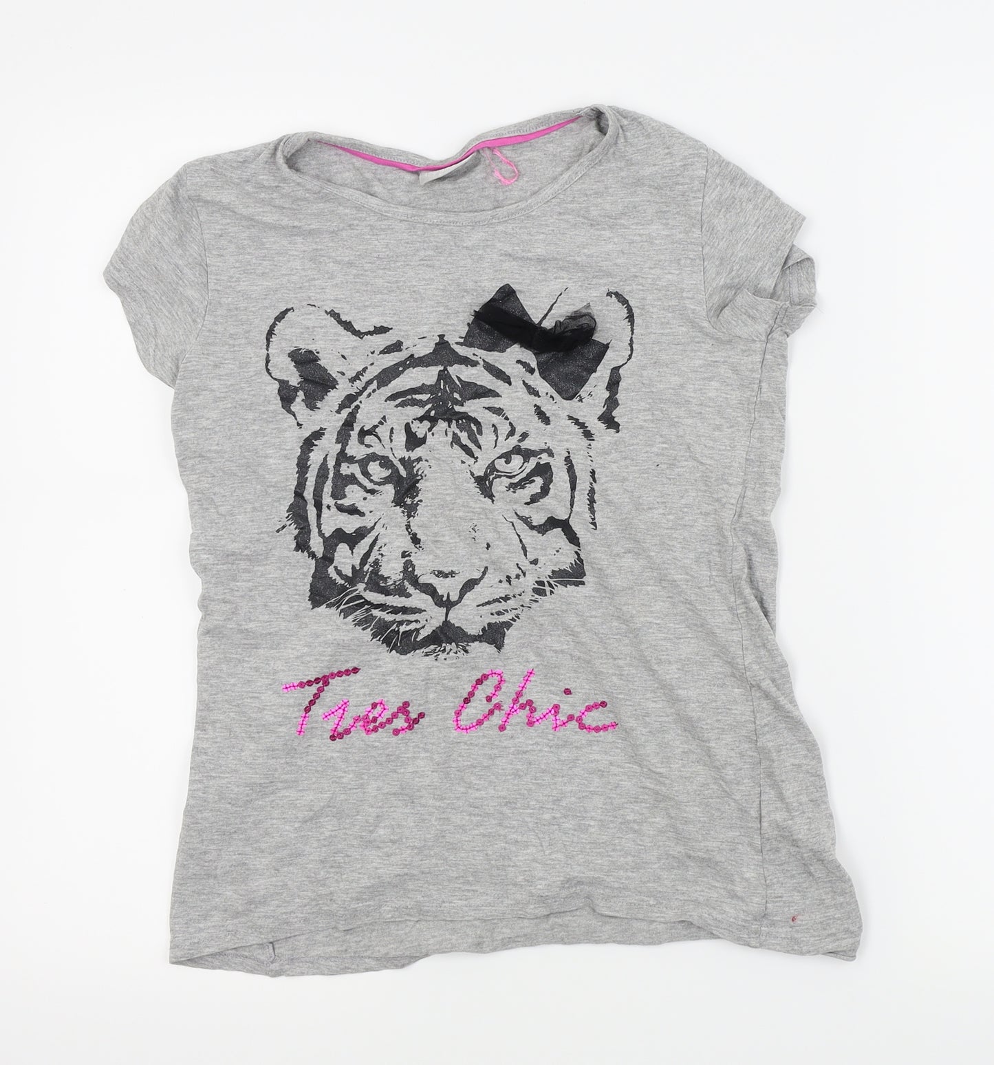 I love girls wear Girls Grey Houndstooth  Basic T-Shirt Size 13 Years