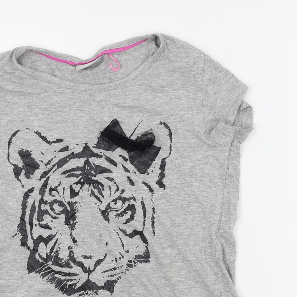 I love girls wear Girls Grey Houndstooth  Basic T-Shirt Size 13 Years