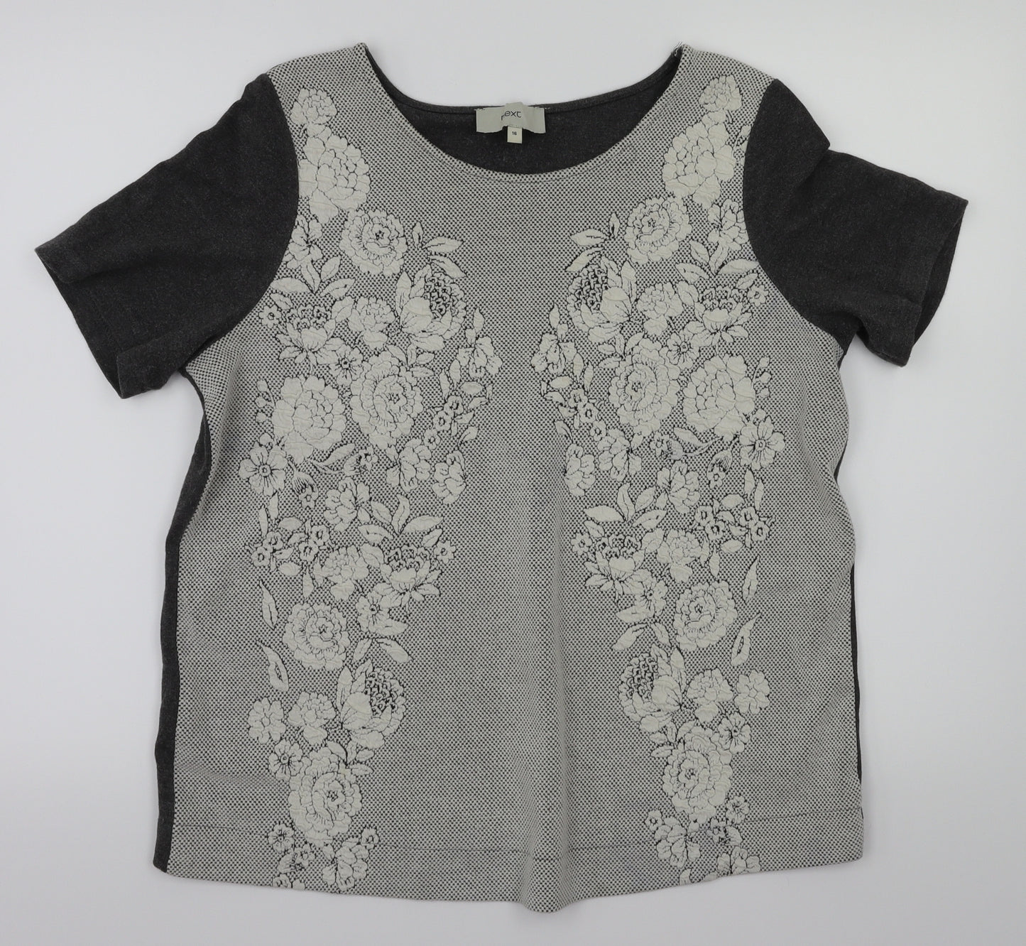 NEXT Womens Grey Floral  Basic T-Shirt Size 16