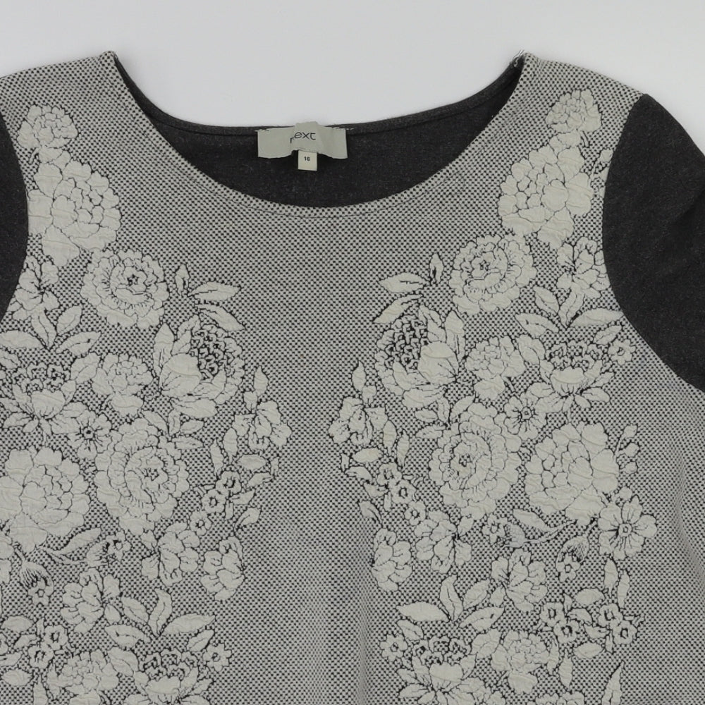 NEXT Womens Grey Floral  Basic T-Shirt Size 16